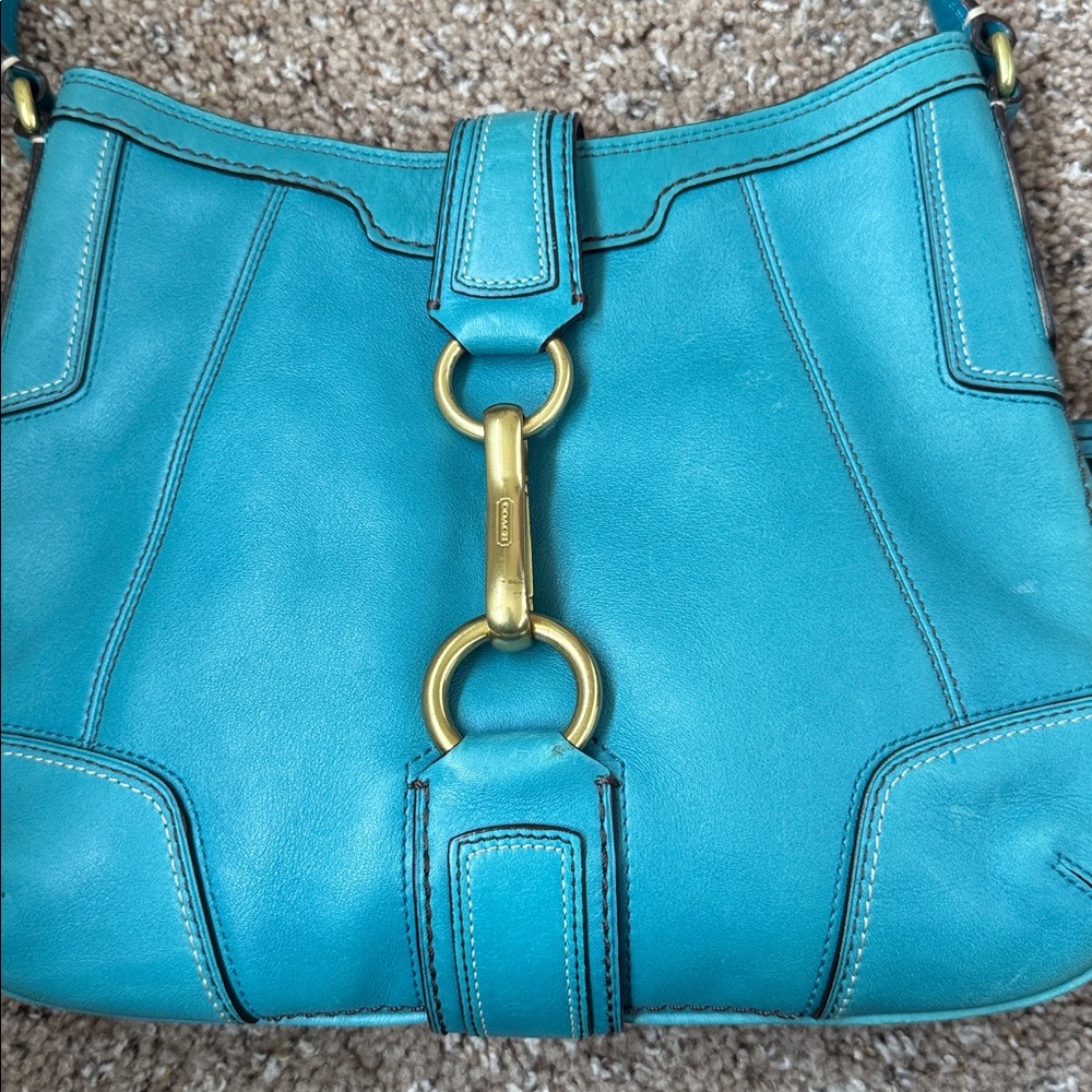Coach Hamptons Slim Ocean Blue Leather Medium Hobo Shoulder Bag - Picture 2 of 7